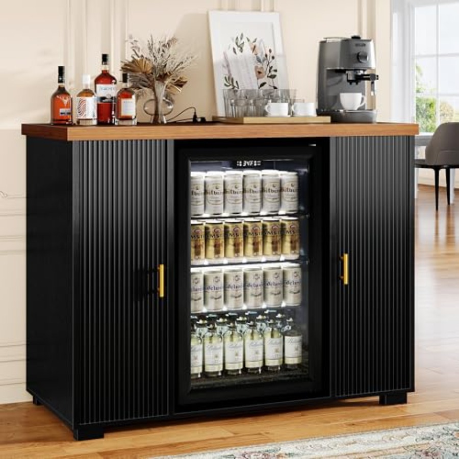 Home Bar And Fridge - 47-calowy szafek barowy z rowkowanym wykończeniem