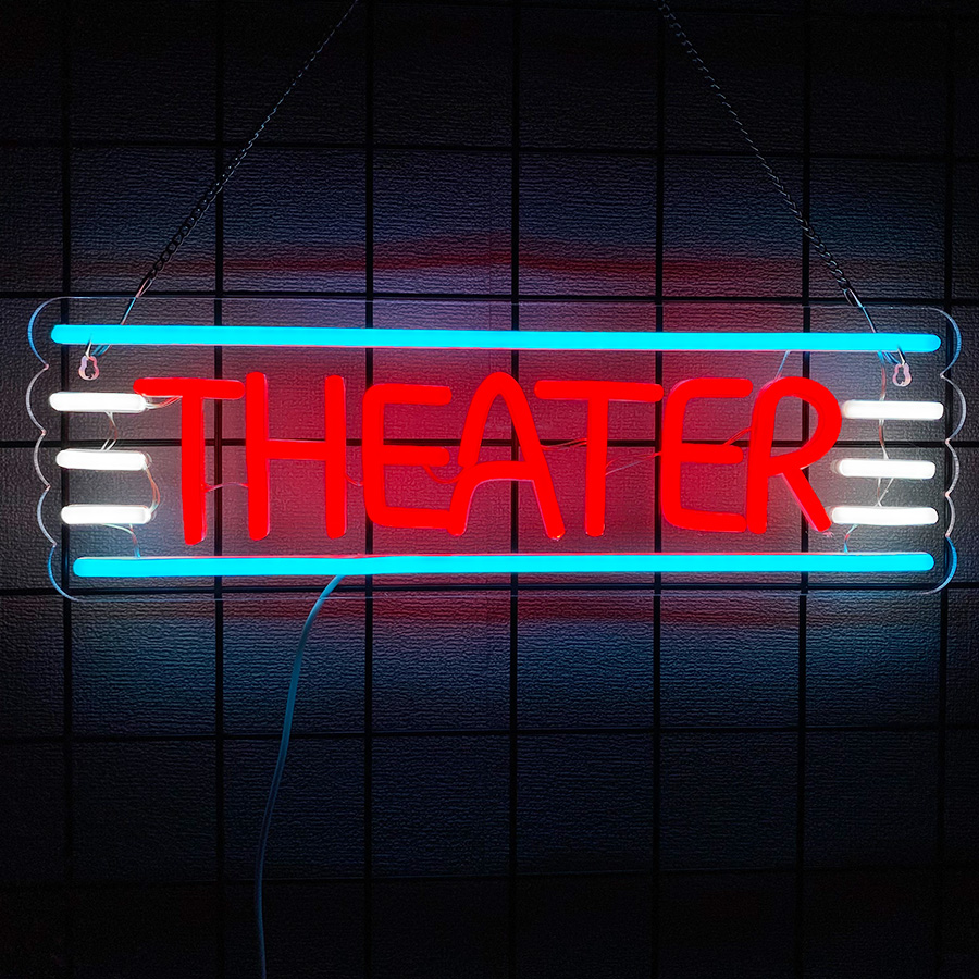 Home Bar And Theater - Neonowy znak teatralny do dekoracji ścian,