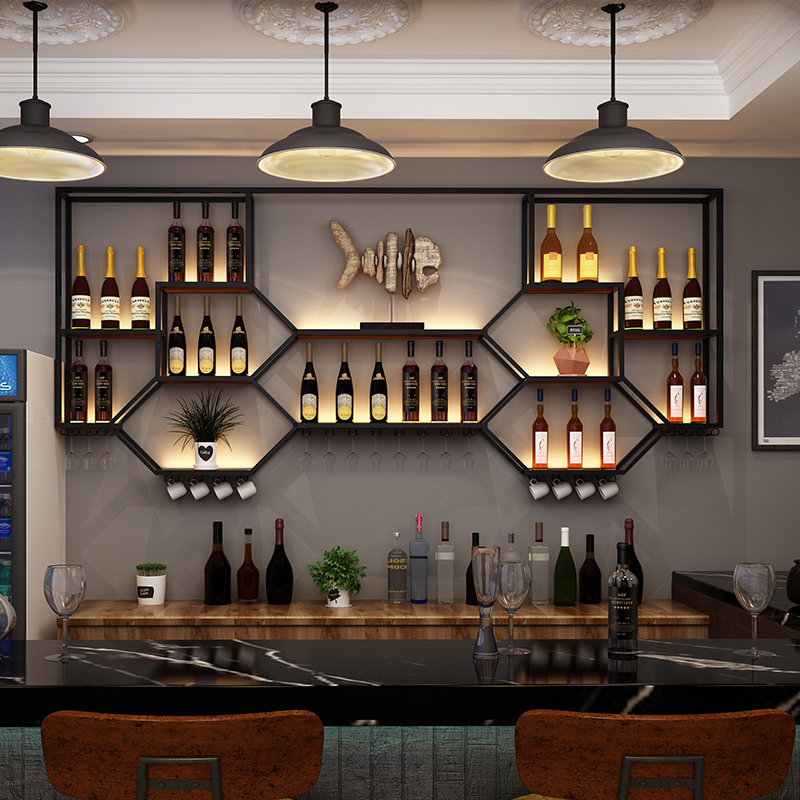 Home Bar Shelf - Metalowe półki Szafka na wino Salon